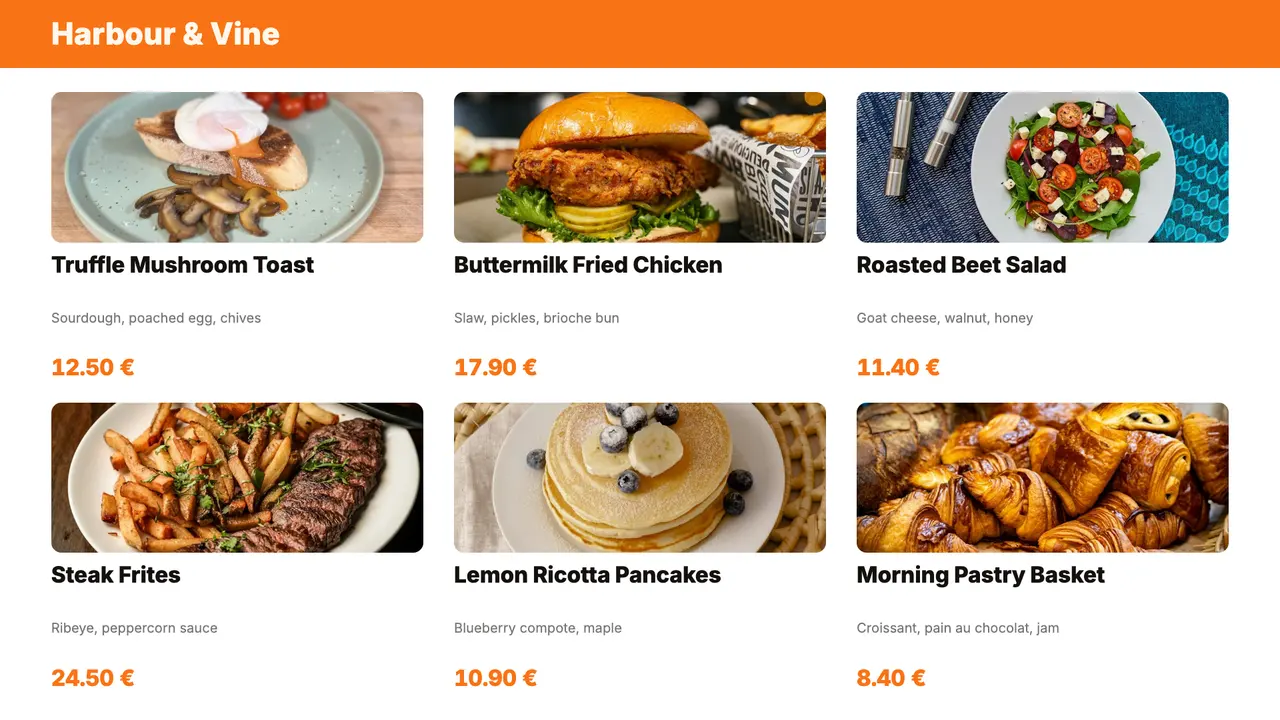 Menu board design — Light and clean, for a café or a bakery