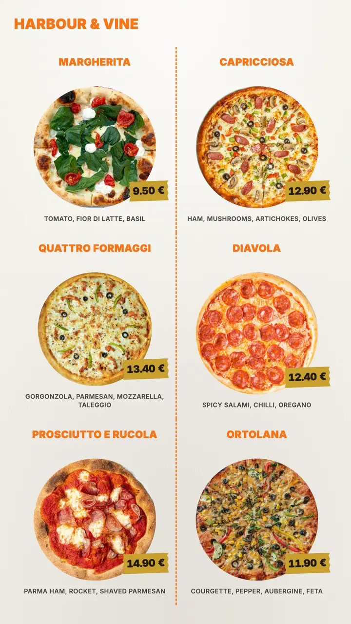 Menu board design — A printed chart, like a pizzeria's